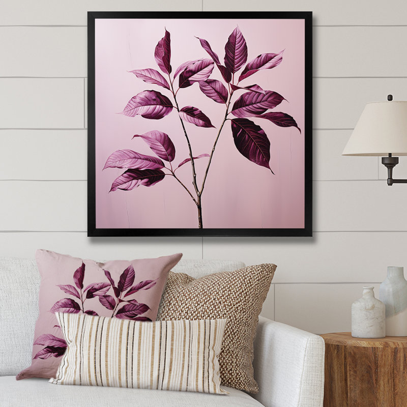 Impression sur toile, feuilles mauves et prune, H 16 po x l 16 po x P 1 po, Cadre simple noir
