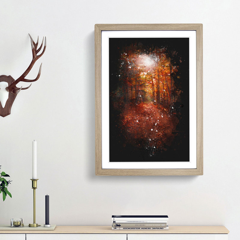 Autumn Forest Pathway - Framed Print, 45cm H x 33cm W x 2cm D, Oak Framed