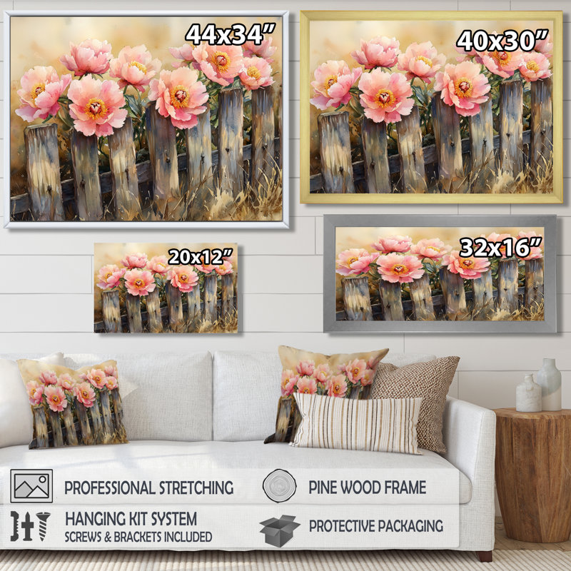 «Doynton Farm Pe pivons» par The Rustic Fence II - pivoines, art mural sur toile, Reproduction encadrée d'une seule photo