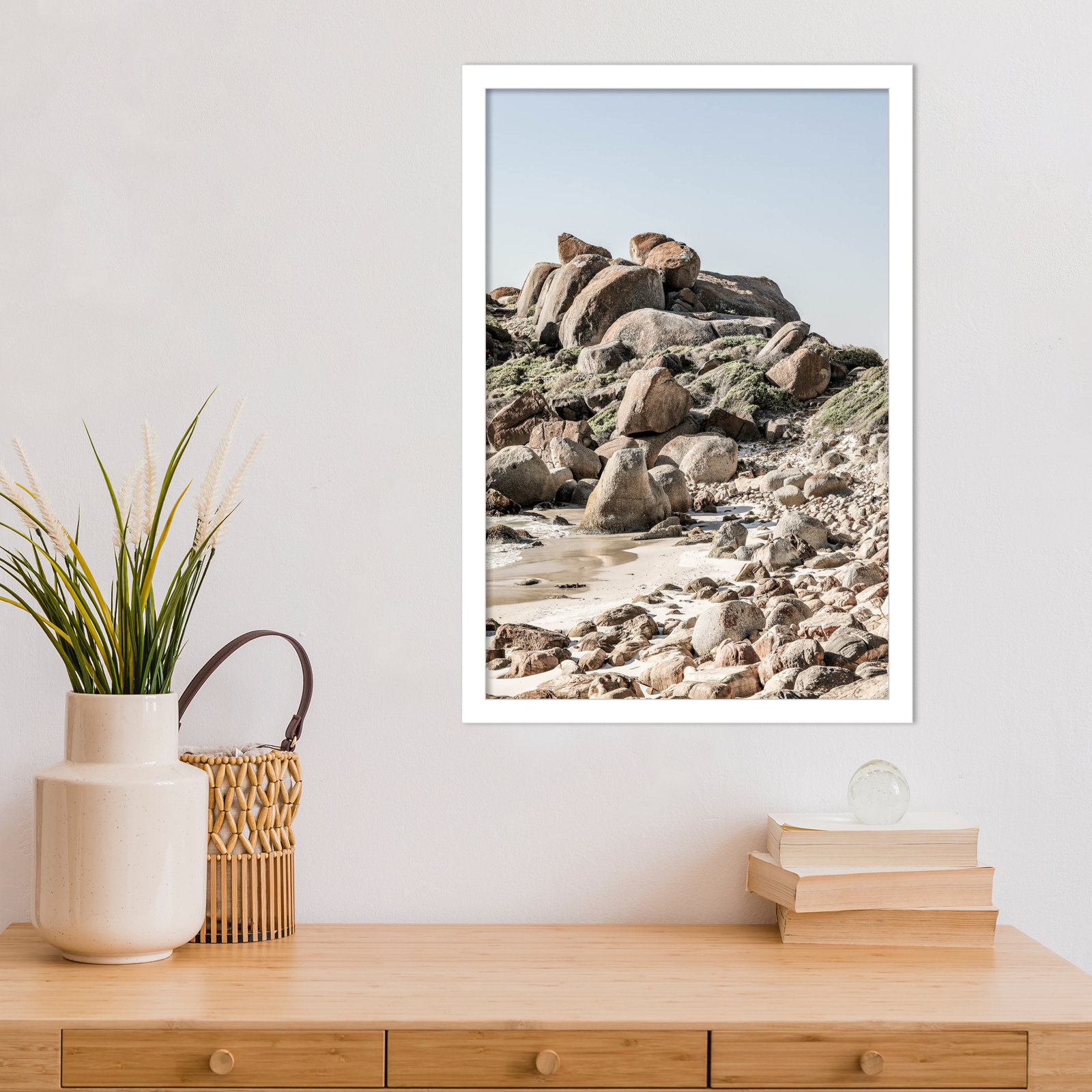 Boulder Beach No 2 by Shot by Clint Wood Framed Wall Art Print, 21" H x 15" W, White