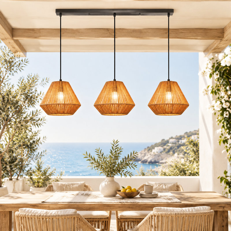 3 - Light Rattan Farmhouse Bohemian Pendant