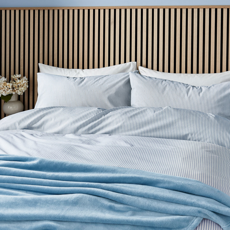 Twill Stripe Duvet Cover Set, Double Duvet Cover + 2 Pillowcases, Blue Striped
