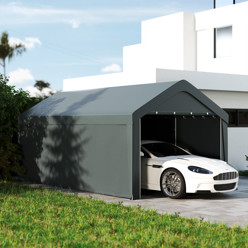 Abri d'auto, abri d'auto 10 x 20 pi avec 2 portes à enroulement, gris foncé