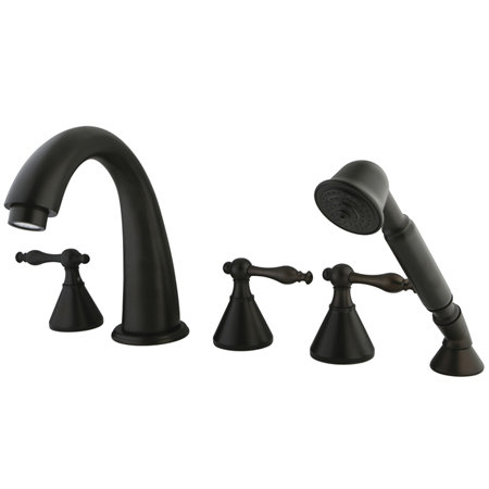 Robinet de baignoire romaine à fixation sur plateau à poignée triple avec douche à main Naples, Bronze huilé