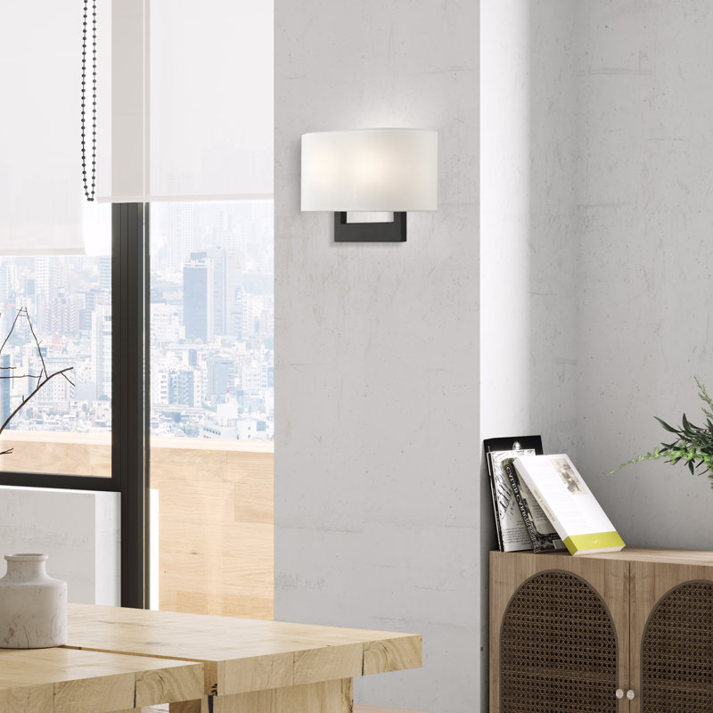 Rakhee Flush Mounted Sconce, White, 9" H x 13" W x 3.95" D, Black