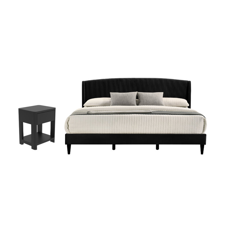 Kylo Modern 2 Pieces Bedroom Set, 2 Pcs: Bed, Nightstand, King