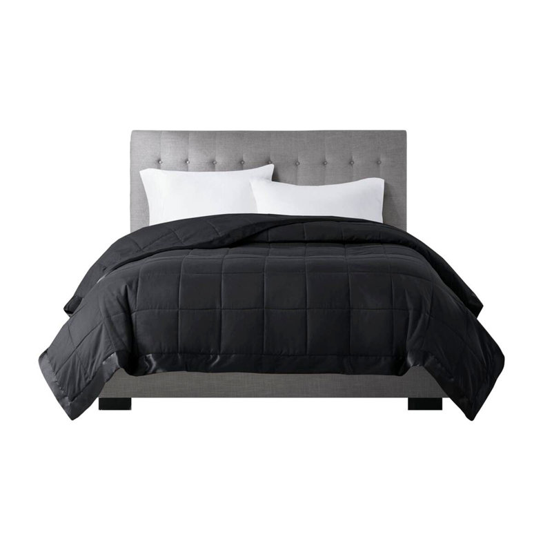 Couverture légère en duvet synthétique avec bordure en satin, Très grand lit, Noir