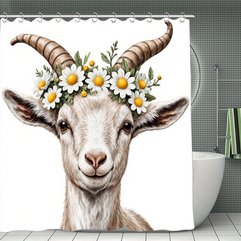 Rideaux de douche chèvre avec couronne de marguerites, 71 x 71