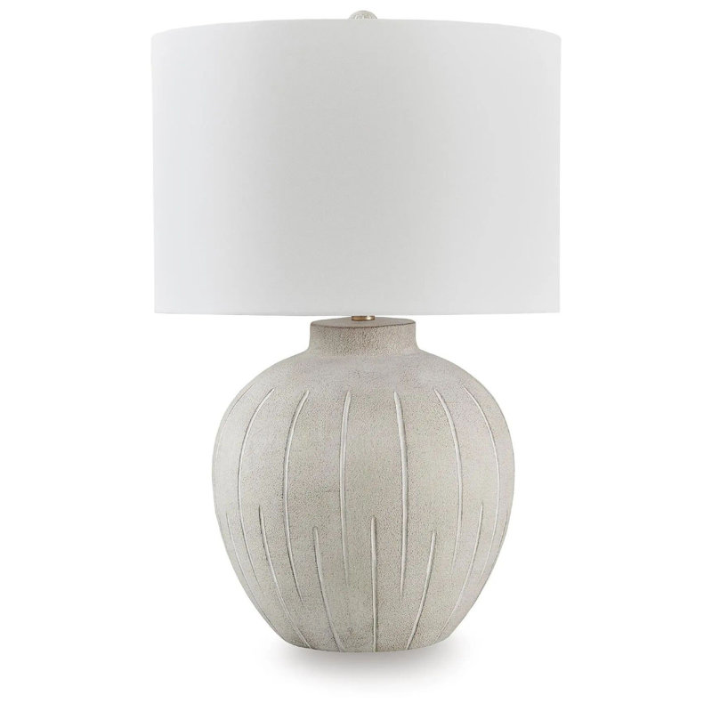 Lampe de table Alp, abat-jour blanc antique, base de pot texturée gris chaud, 28 po