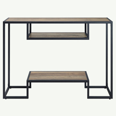 Console en chêne rustique et noir avec 2 tablettes