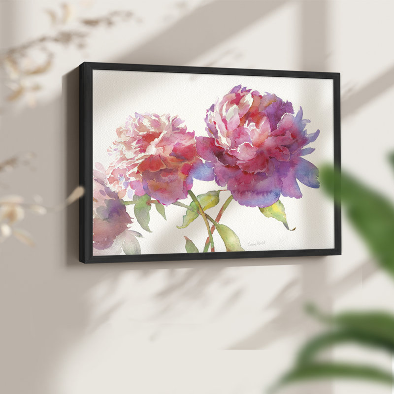 Prize Peonies II -Framed Print - Restickable, 11" H x 14" W, Black