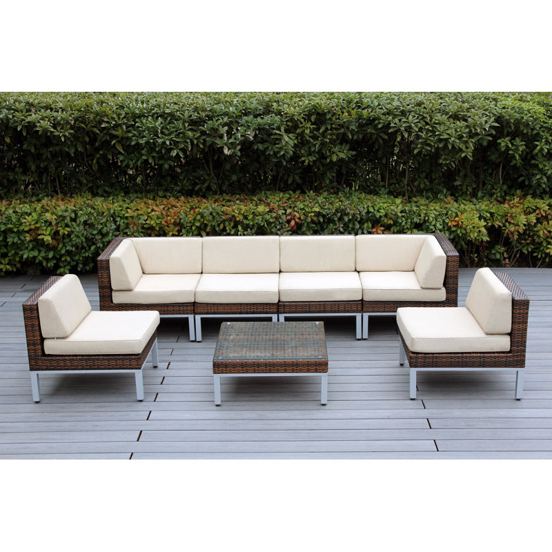 Ensemble de conversation avec coussins pour 6 personnes Ravshan, Supercrylic beige, Mélange de bruns