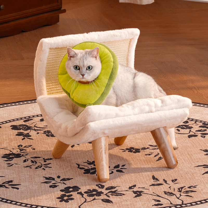 Lit pour chat de luxe 15,8 po avec coussin de griffage en sisal, coussin moelleux super doux et pieds de support en bois massif