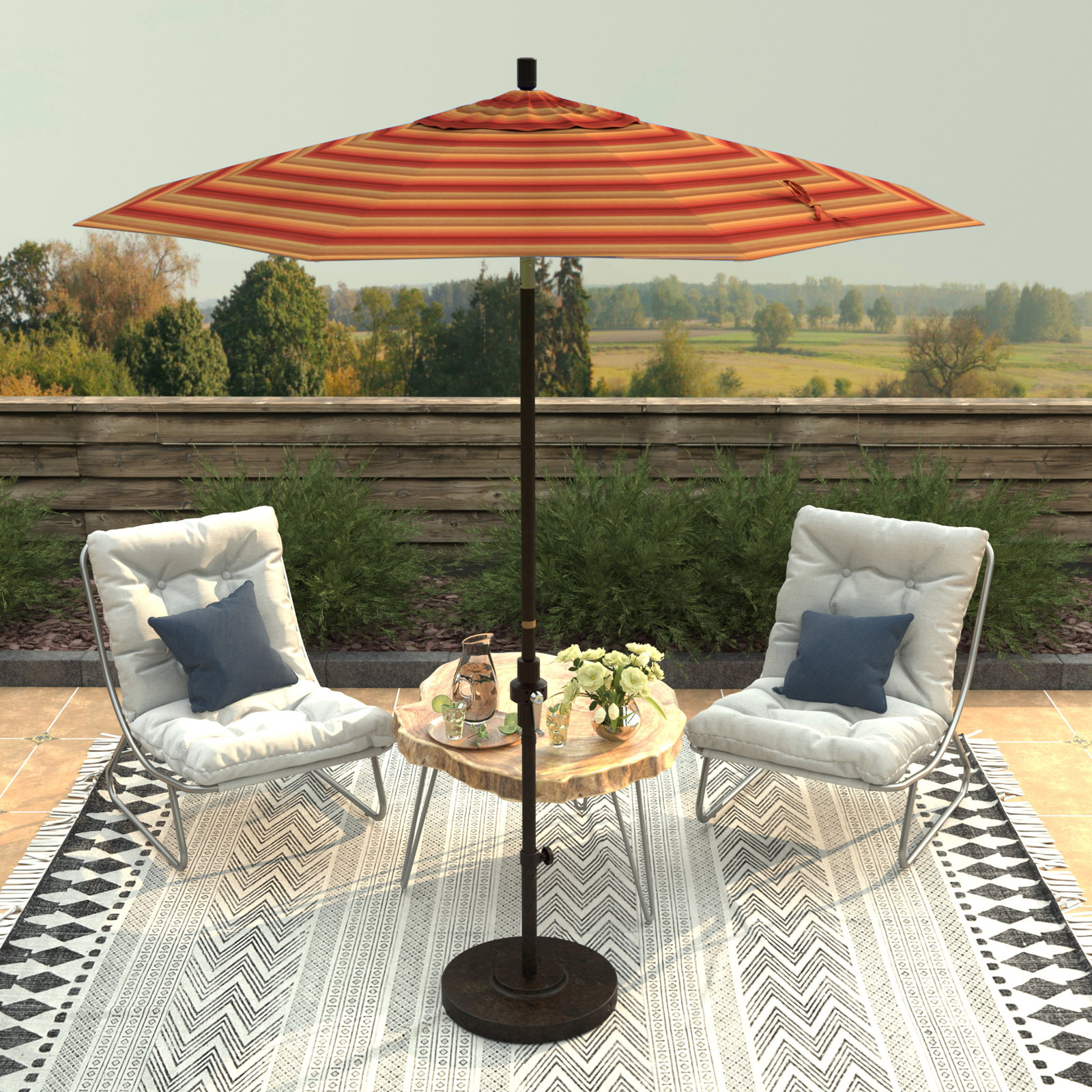 Che 90'' Outdoor Umbrella, Astoria Sunset Sunbrella®