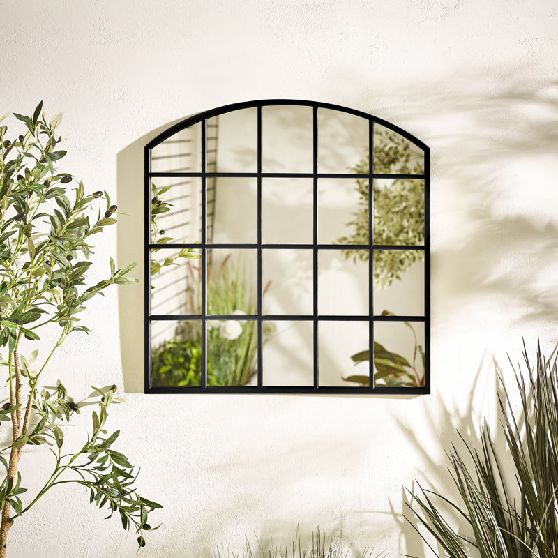 Hickston Gold Medium Arched Window 70x70cm Garden Mirror, Black