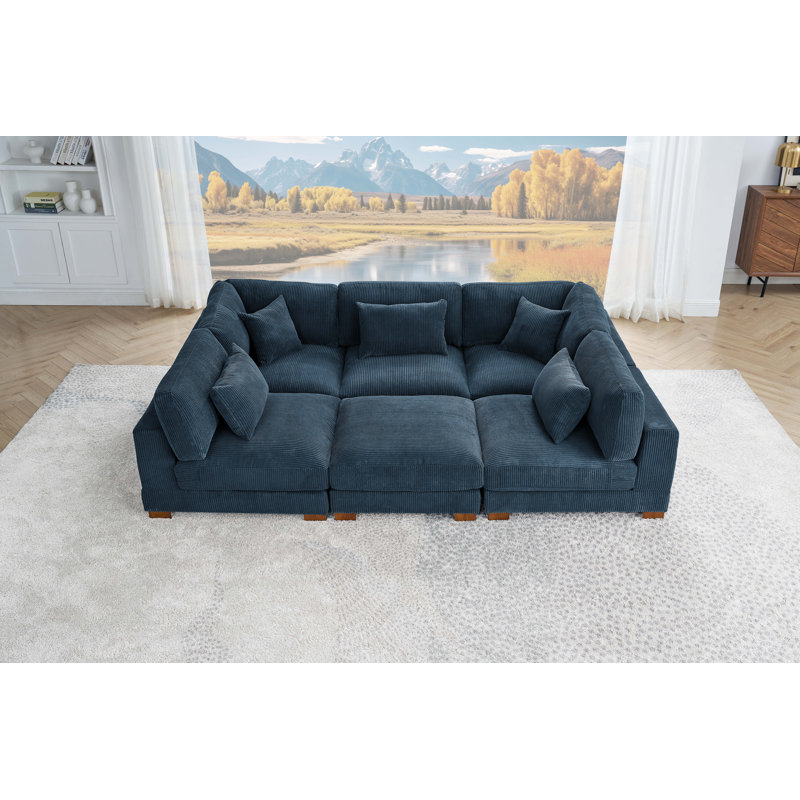 Moonwallow Modular Sectional, Dark Blue Corduroy