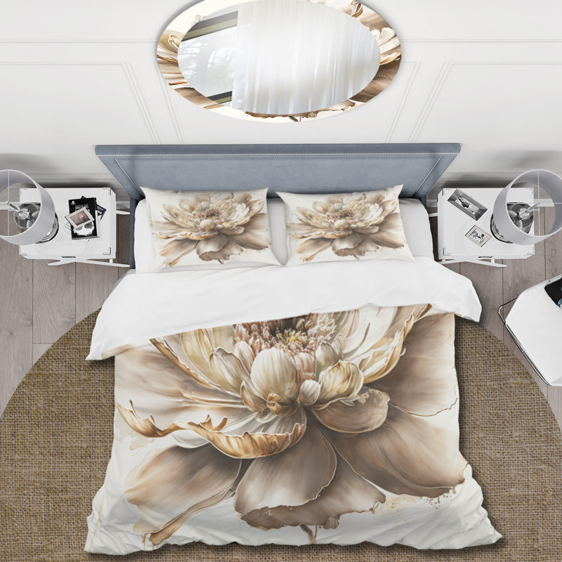 Simple fleur beige I - ensemble de housse de couette floral - microfibre de polyester