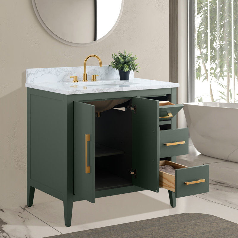 36" Single Bathroom Vanity Set, Vintage Green, Brushed Gold
