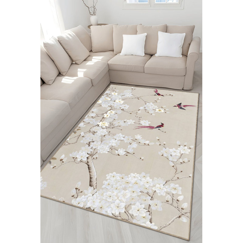 Tapis décoratif lavable à la machine Floral and Bird Creative, Tapis de couloir 3 pi 3 po x 6 pi 7 po