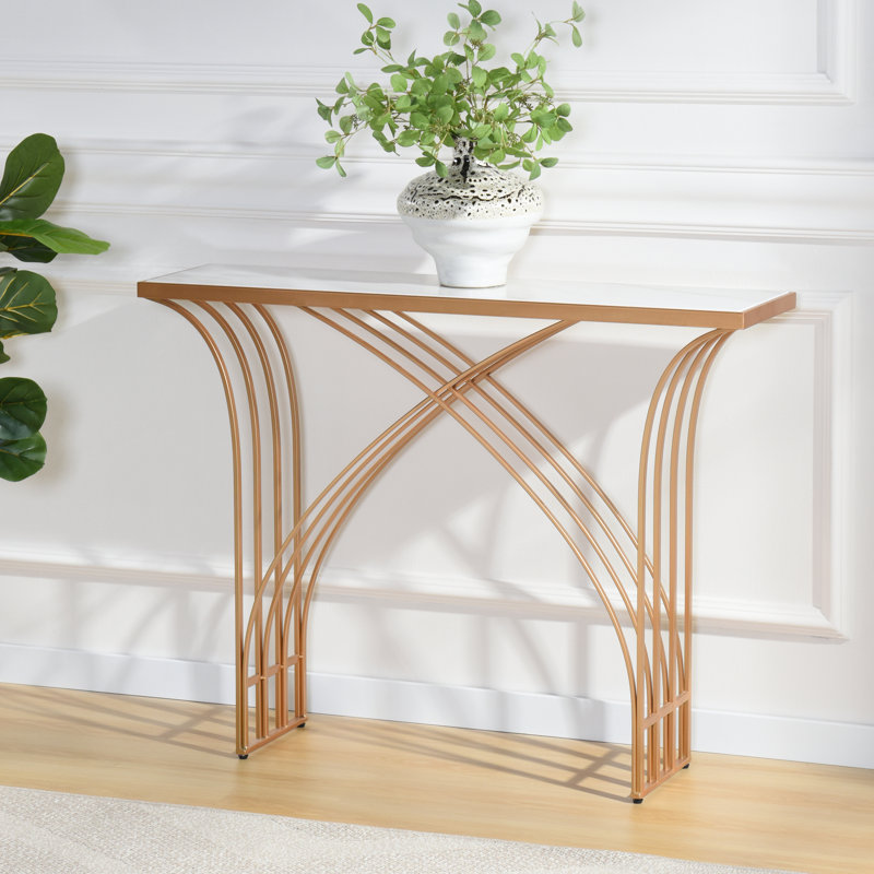 Console Seraphine - Doré - Plateau en marbre blanc