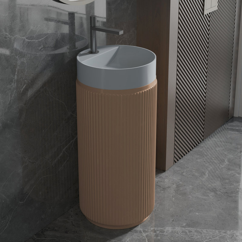 Lavabo de salle de bain piédestal rond à surface solide avec trou pré-percé 15 po Chloe