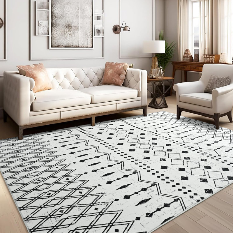 Fillender Large Living Room Area Rug Soft Boho Moroccan Farmhouse Rugs For Bedroom Under Dining Table, Rectangle 5' x 8'