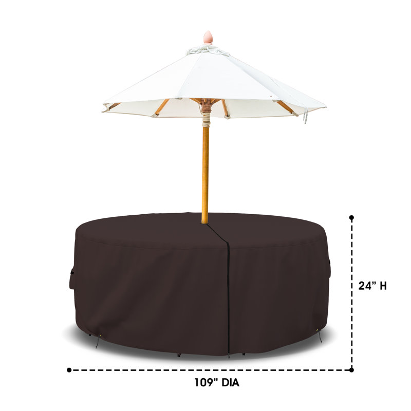 Heavy Duty Multipurpose Waterproof Outdoor Round Dining Table & Chair Set Cover with Umbrella Hole, 24" H x 109" W, Coffee