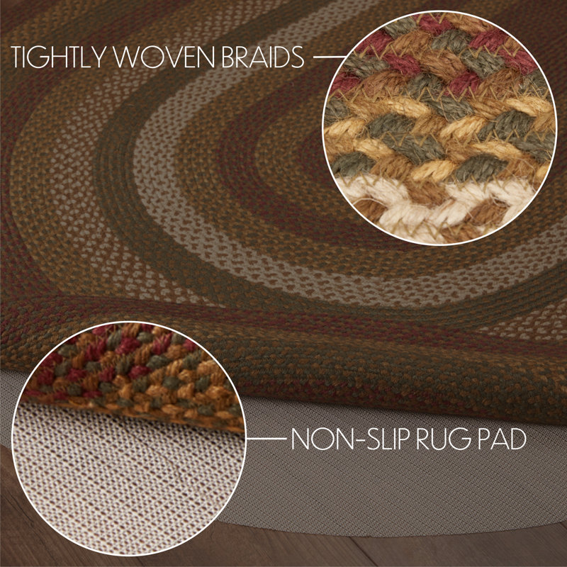 Rustic Forest Green and Crimson Red Braided Jute Oval Area Rug