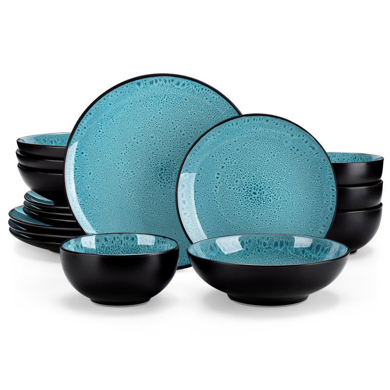 16 Piece Stoneware Dinnerware Set - Service for 4, Green