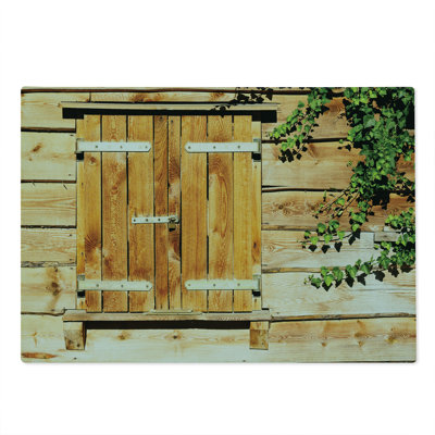 Ambesonne Rustic Cutting Board Large Size Countryside Shutters Beige Green