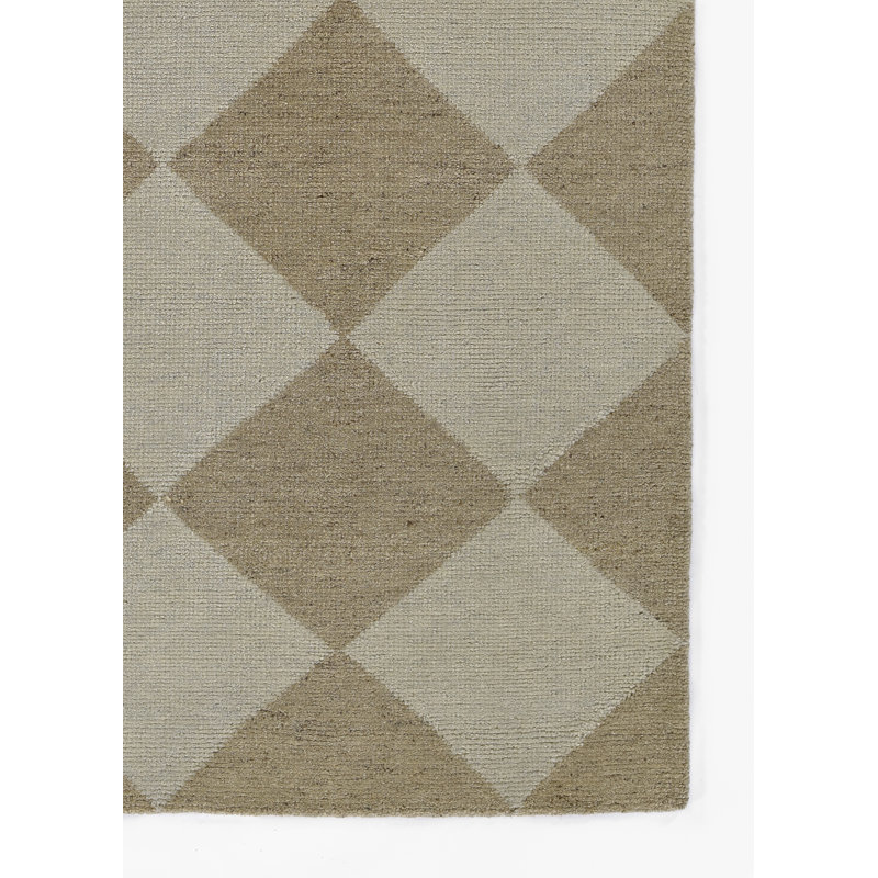 Winnie Wool Checkered Area Rug in Beige/Tan, Rectangle 10' x 14'