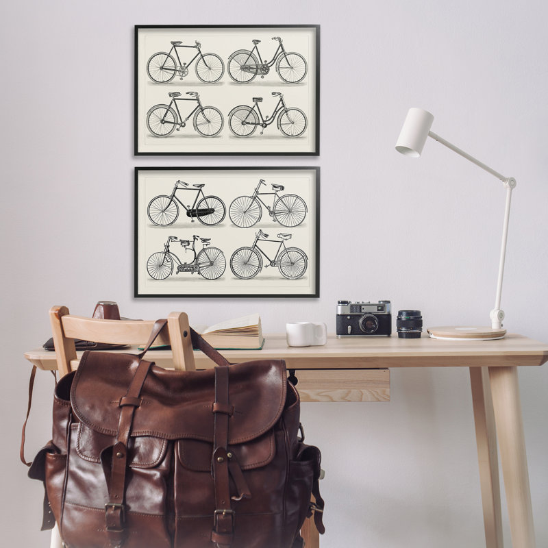  Ensemble de 2 estampes rétro sur bicyclette par Vision Studio, Giclée encadrée noir minuit, H 16 po x l 24 po