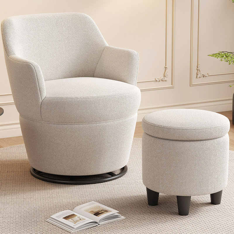 Versatile Swivel Chair with Ottoman for Relaxation and Functionality, White