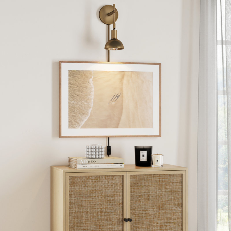 1 - Light Dimmable Plug-in Armed Sconce, Gold