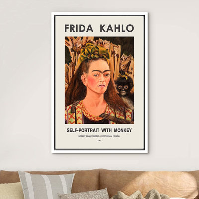 Classical Artwork " Self-Portrait With Monkey " by Frida Kahlo