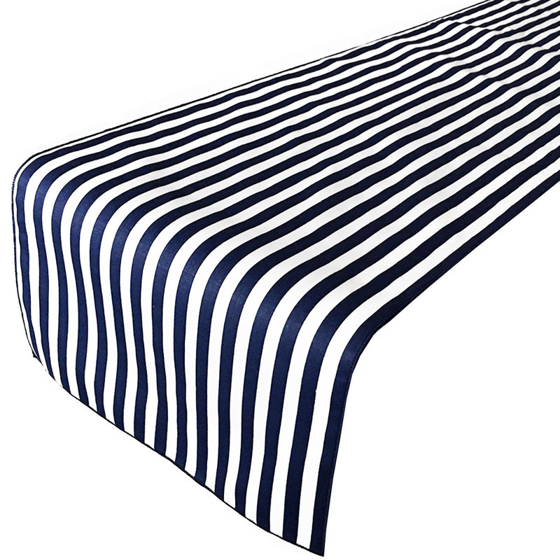 Chemin de table demi-pouce à rayures, 120 po x 12 po, Blanc / bleu marine