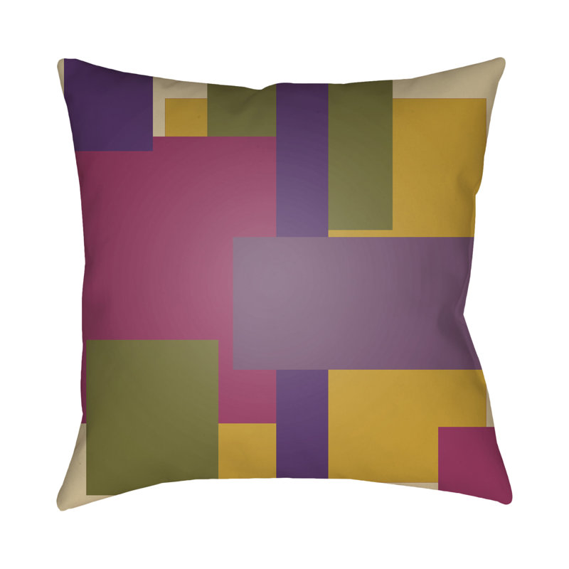 Moderne Geometric Outdoor Throw Pillow, 18" H x 18" W x 4" D, Purple / Olive / Magenta