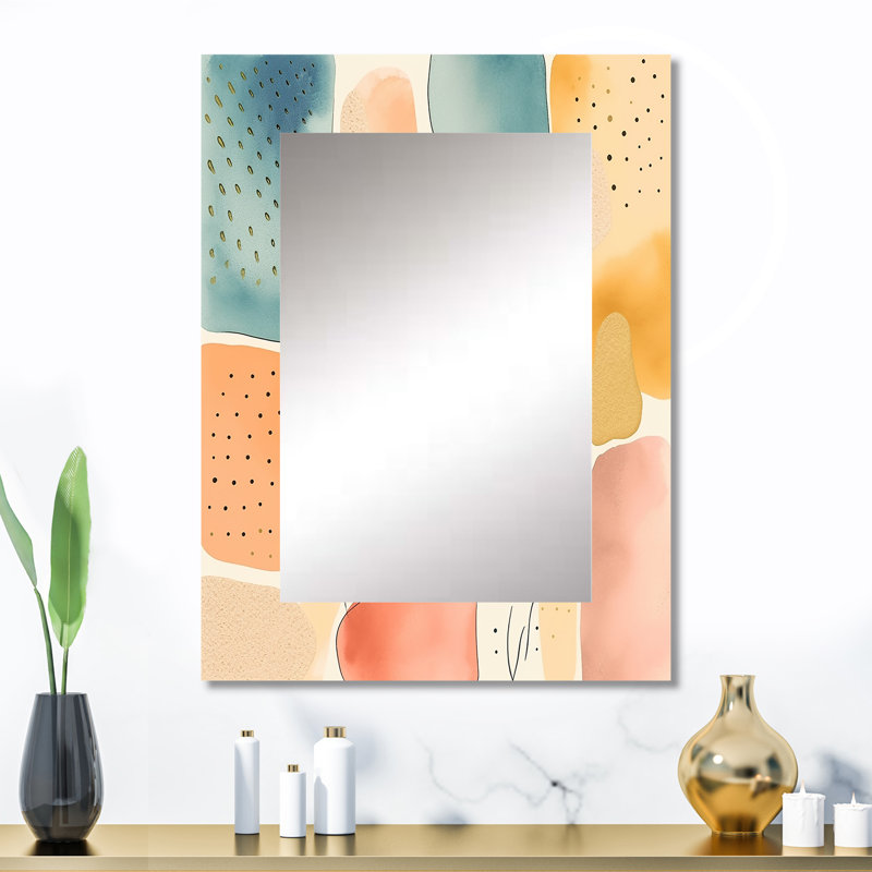Orange amusant motif de formes II - miroir mural géométrique unique, miroir moderne, art imprimé en métal, 32 po x 24 po