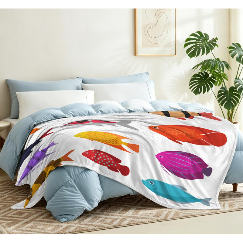 Clear Ultra Soft Flannel Fleece Throw Blanket,Isolated River Fish Set Single-Sided Print, Jeté 50 po x 60 po