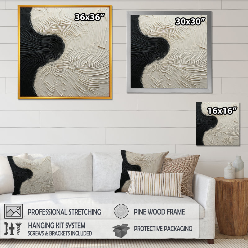 Minimalisme noir et blanc, réunion d'art - Abstrait, reproduction d'art mural, Cadre flottant doré