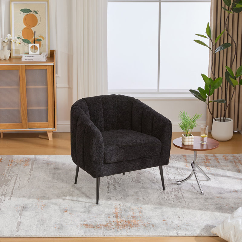 Fauteuil demi-tonneau capitonné avec pieds en métal, Noir