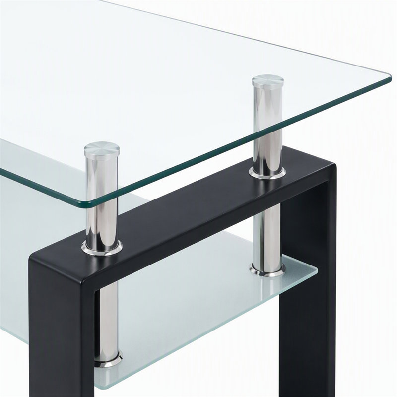 Table basse en verre trempé transparent, H 17,72 po x l 39,37 po x P 21,65 po, Transparent / noir