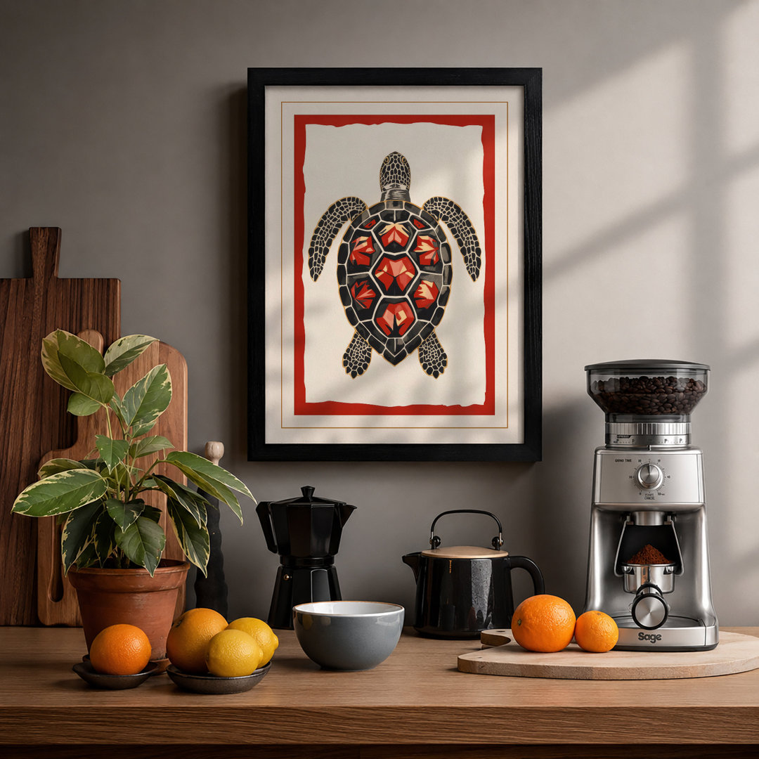 Ornamental Sea Turtle Coastal - Framed Print