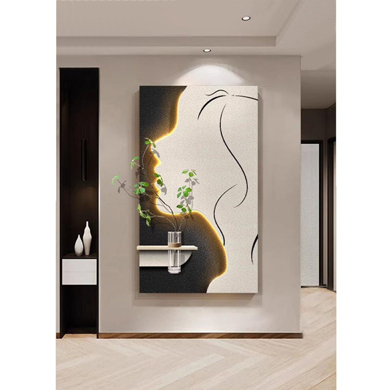 Décoration murale grès silhouette avec vase à DEL et hydroponique - décor de vestibule, H 55,12 po x l 27,56 po x P 0,39 po 