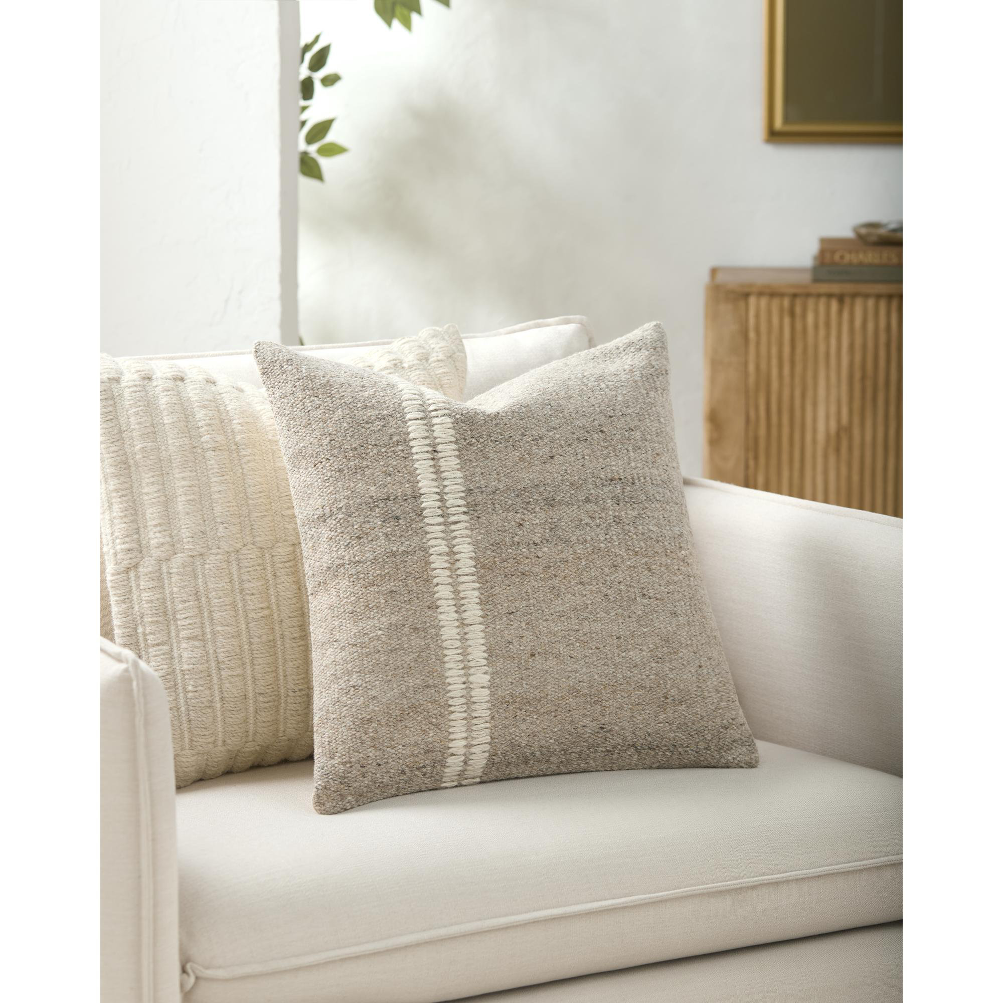 Jundah Accent Pillow, Duck Down, Square 18", Beige