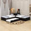 Lit plateforme simple en L avec lit gigogne, tiroir et bureau-79252899