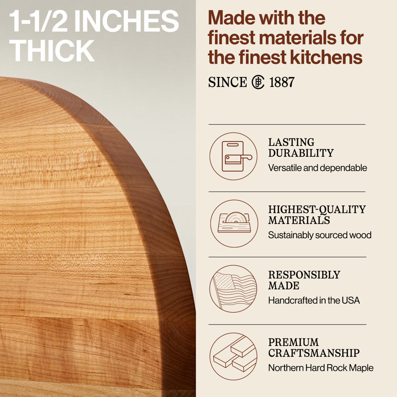 John Boos 18" Round Cutting Board, 1.5" Edge Grain, Maple