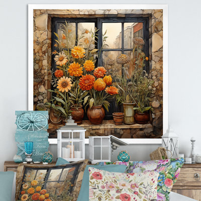 «Yellow and Green Flower Farm Window I - Floral Window», art mural