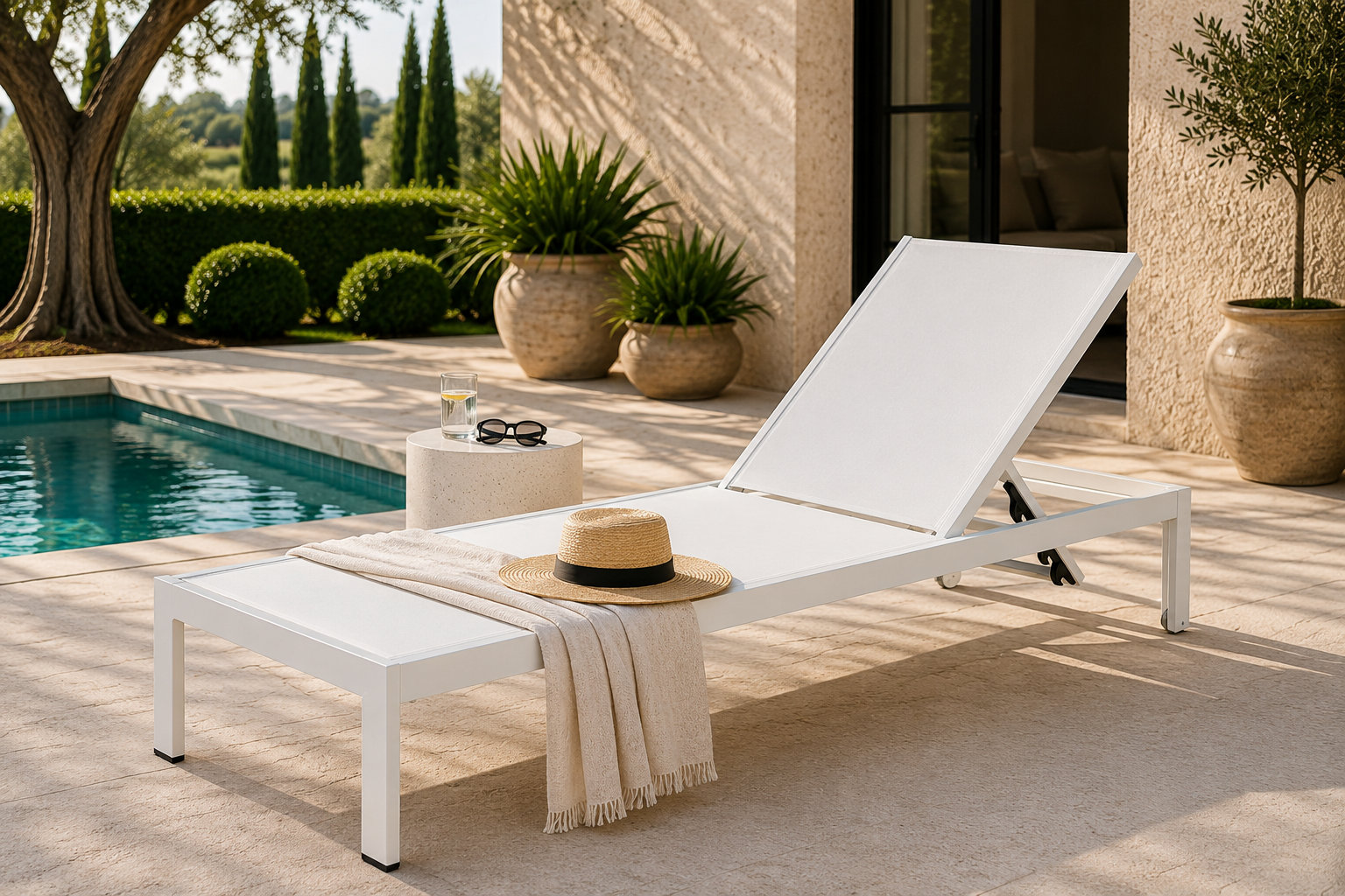 Aynura Outdoor Aluminum Chaise Lounge, White