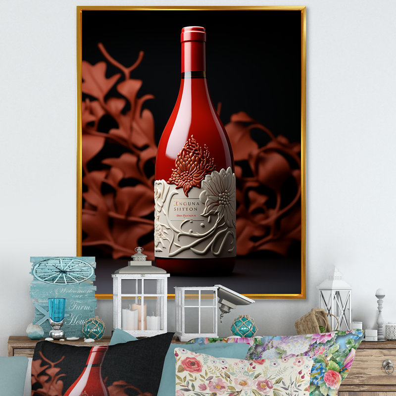 Rouge sangria esprit vin - art mural vin, Cadre flottant doré, 20" H x 12" W